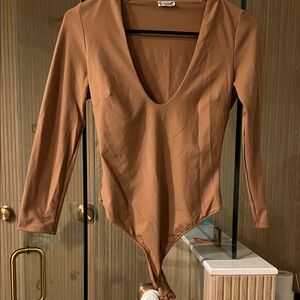Women's Tan Long Sleeve Bodysuit